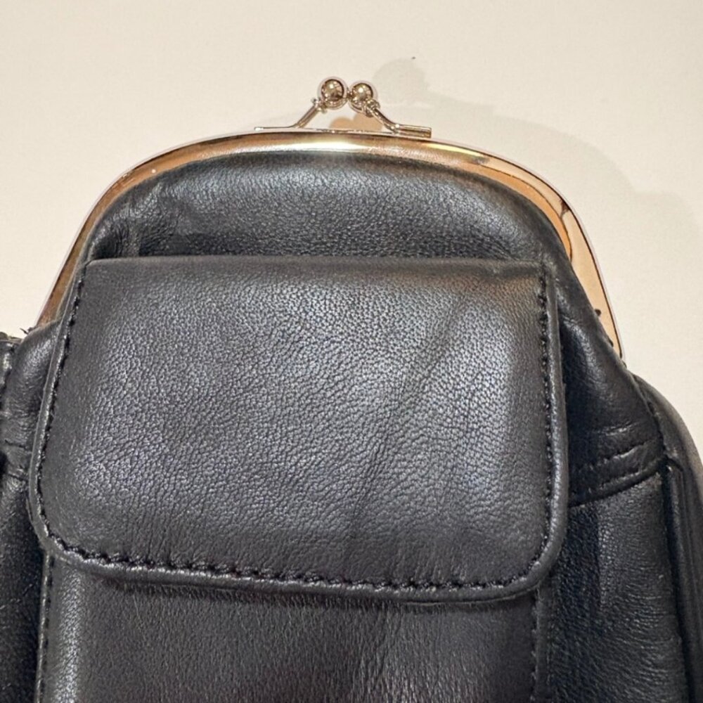 🎭 3/$20 Vintage Style Black Kiss Lock Phone Pouch Wallet Faux Leather Mini Purse - Picture 5 of 5